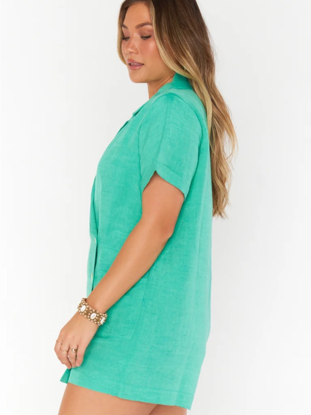 SHOW ME YOUR MUMU Bicoastal Blazer Romper in Linen Blend Seafoam Size Medium - Picture 3 of 13